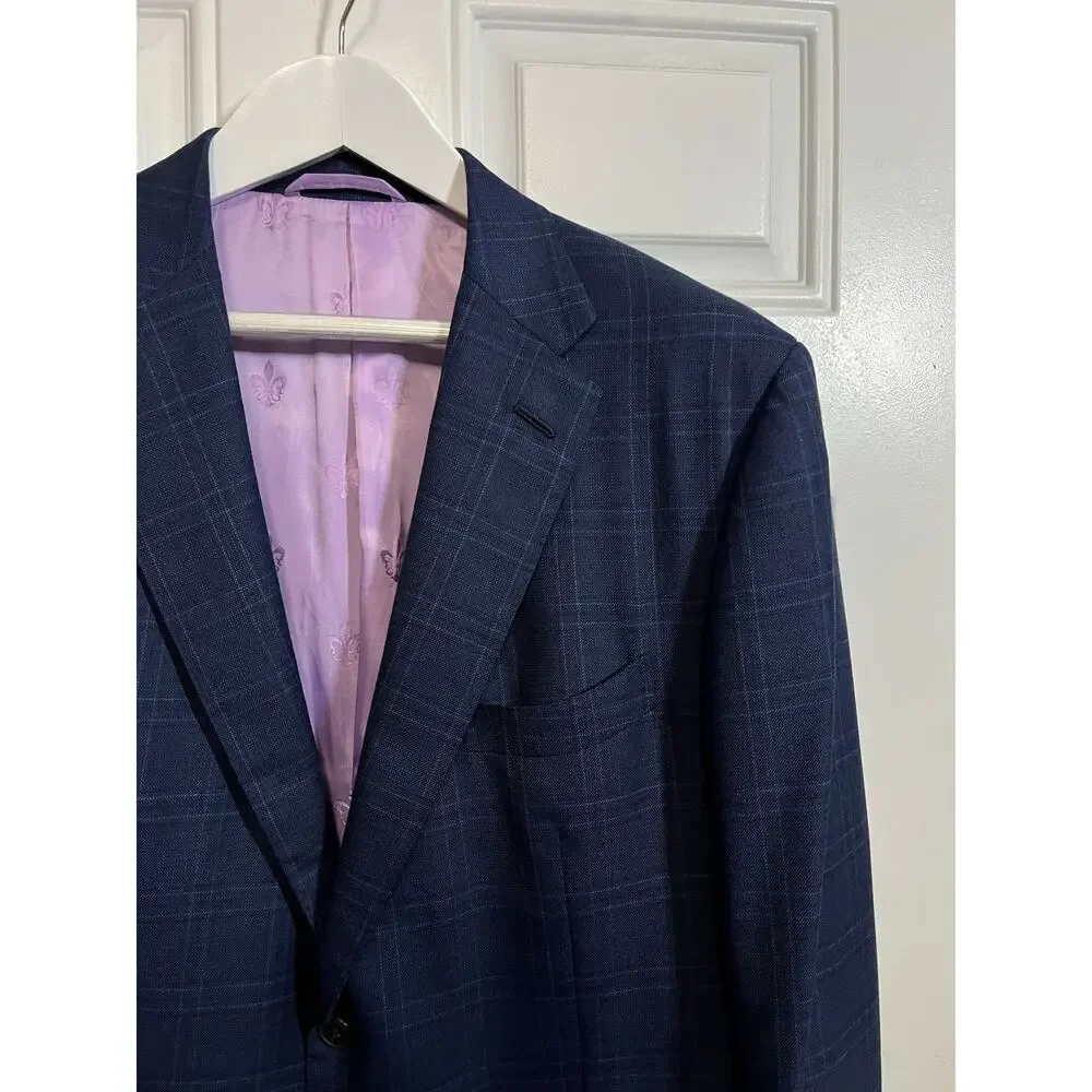 Barone Antica Sartoria Loro Piana Super 120s Navy Windowpane Blazer